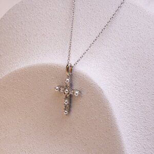 NWT Teresa Cross Necklace // Sterling Silver + Freshwater Pearls + CZ